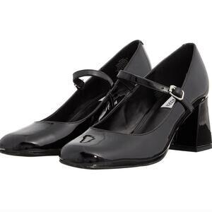 Steve Madden Pep Talk Block Heel Mary Jane Pumps Black Patent size 9 Goth